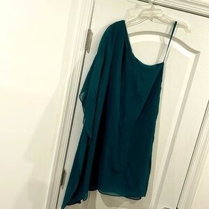 BCBG MAXAZRIA XXS teal mini asymmetrical one sleeve dress